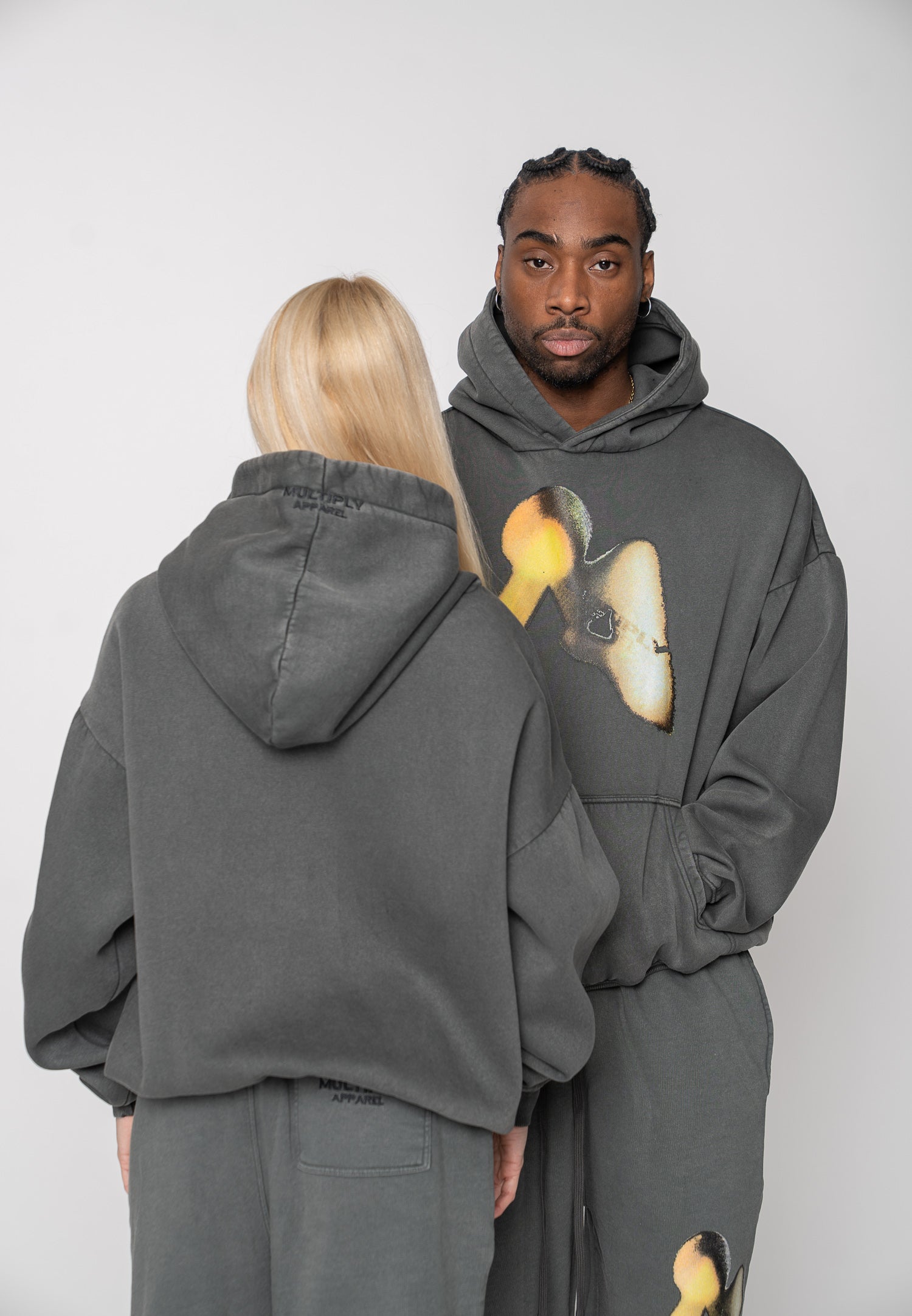 Oversized Hoodie DOG SKETCH Black Soda Washed