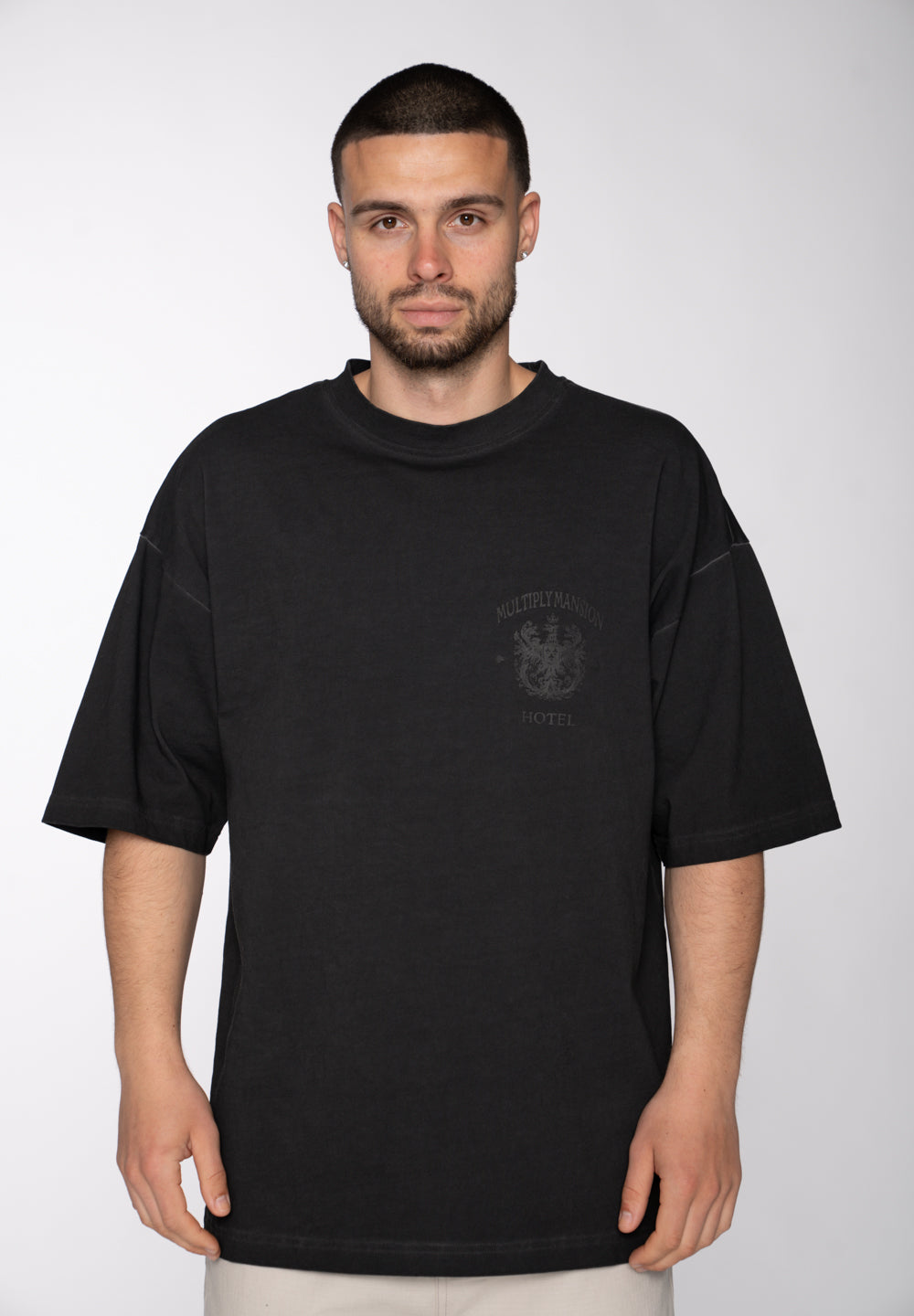 Oversize longsleeve HORSE SKETCH Black Soda Washed