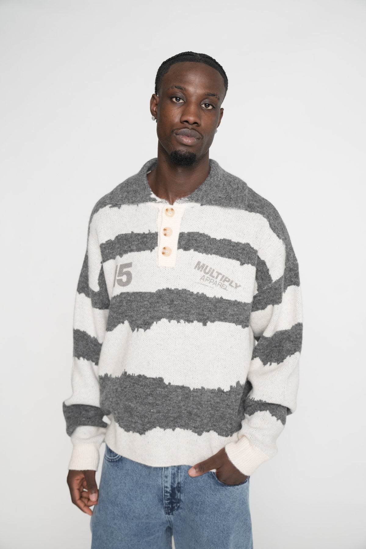 Oversize knit Longsleeve Polo DUNES Black